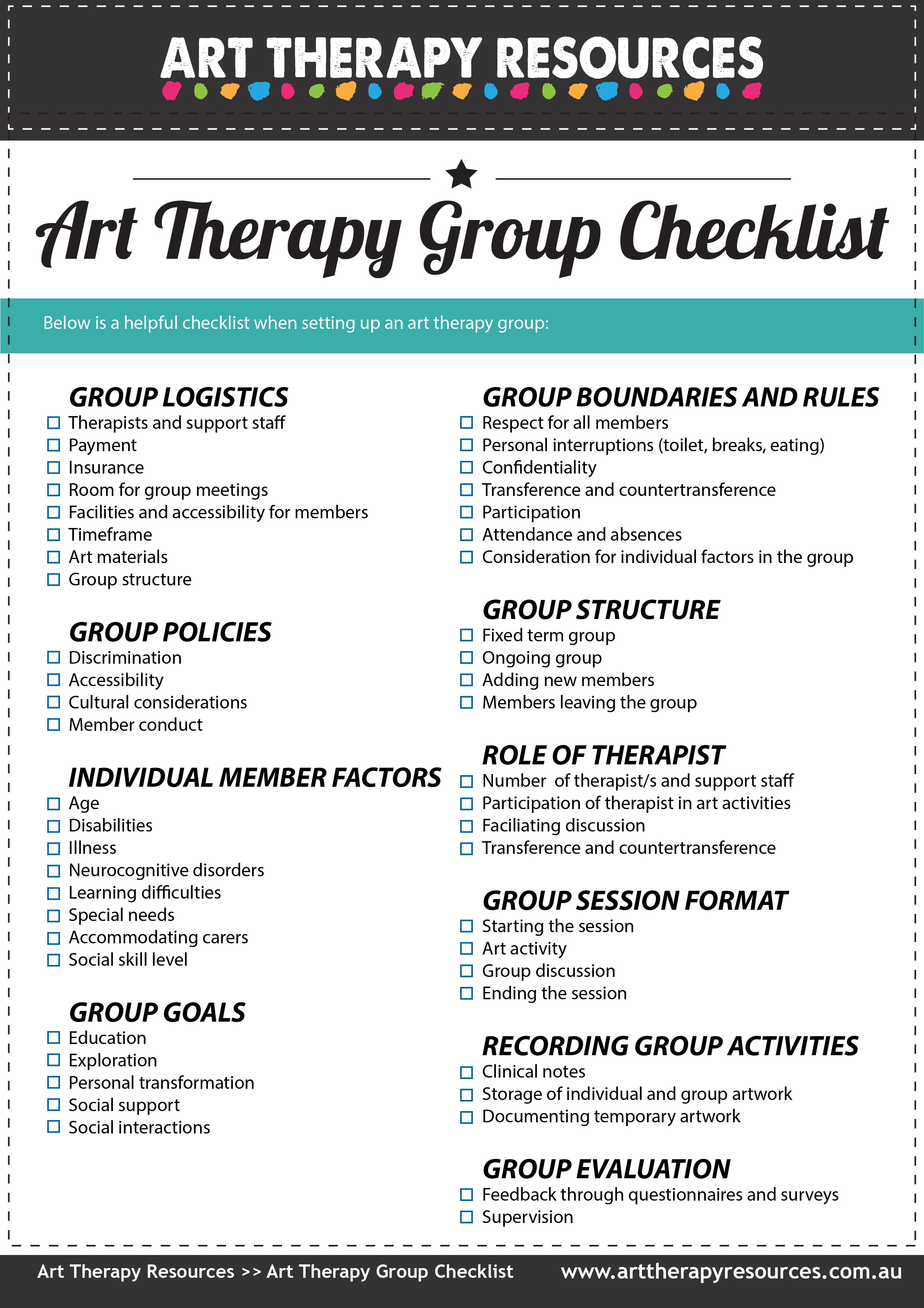 Art Therapy Group Checklist