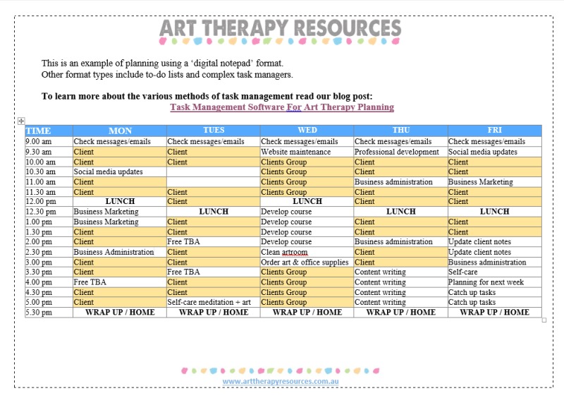 Art Therapy Planning Word