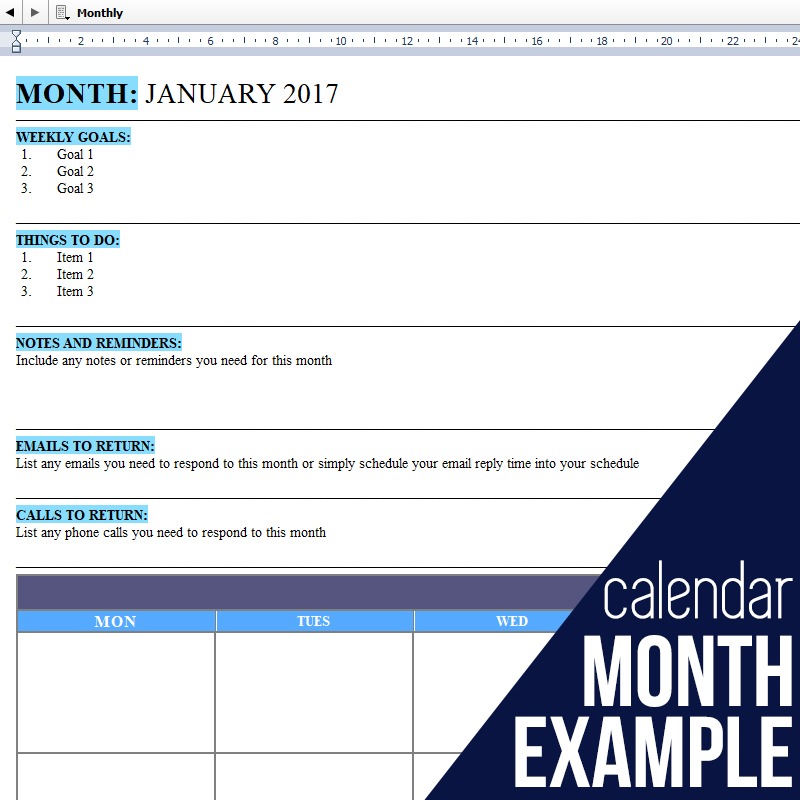 Scrivener Monthly Calendar